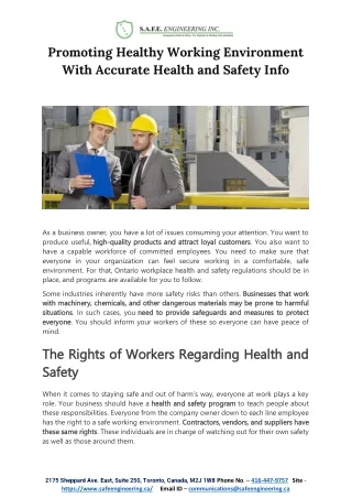 Promoting Healthy Working Environment With Accurate Health and Safety Info
