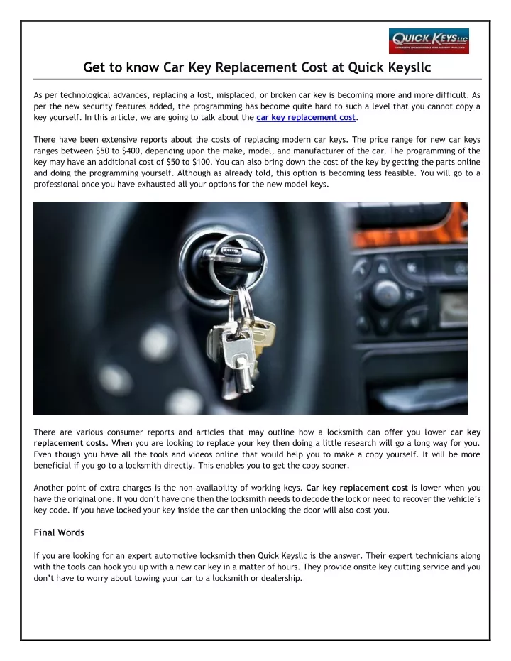 get to know car key replacement cost at quick