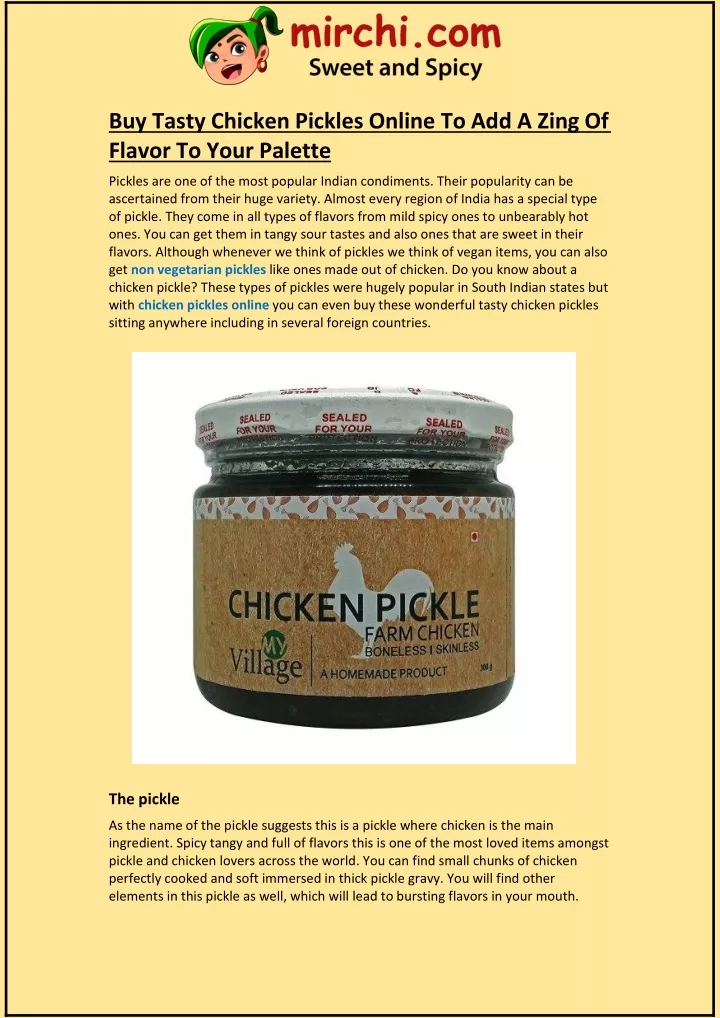 buy tasty chicken pickles online to add a zing