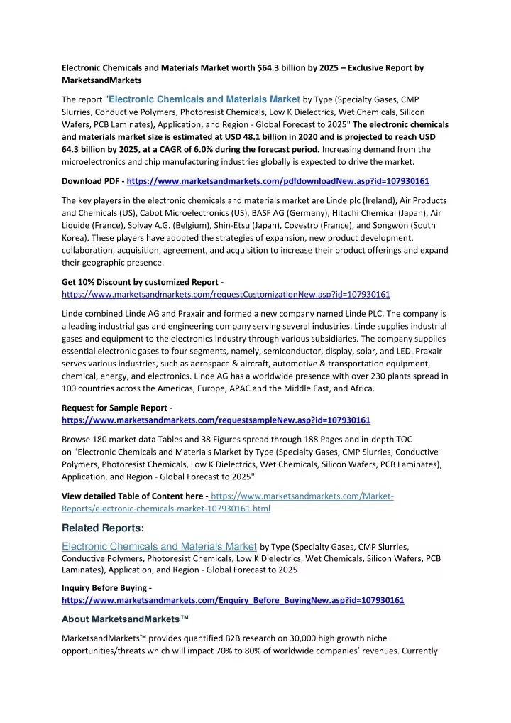 electronic chemicals and materials market worth