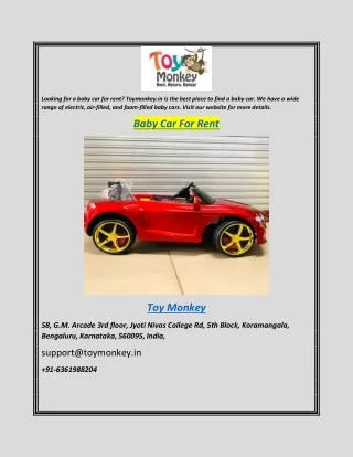 Baby Car for Rent  Toymonkey.in