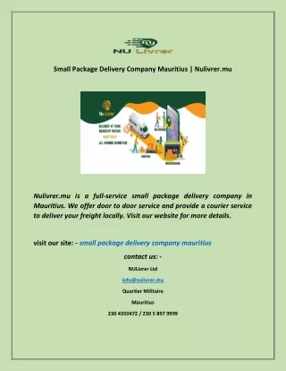 Small Package Delivery Company Mauritius