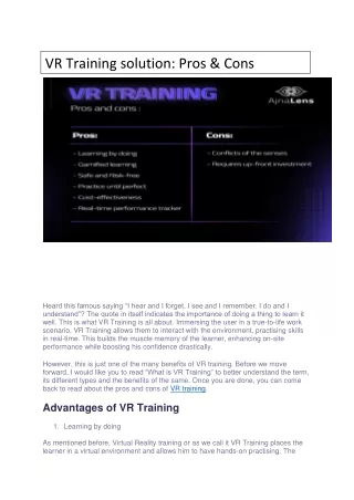 vr training solution pros cons
