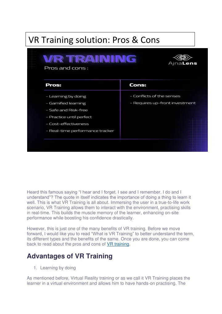 vr training solution pros cons