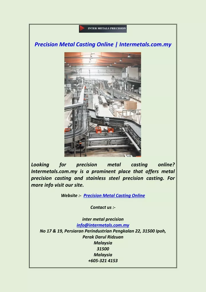 precision metal casting online intermetals com my