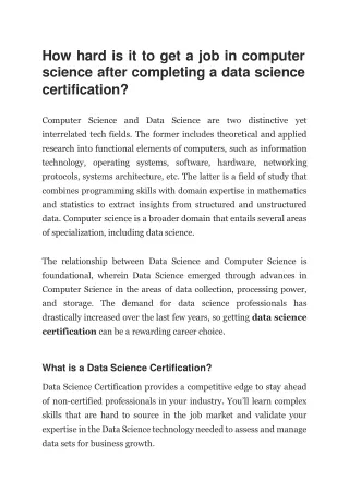 how hard is it to get a job in computer science after completing a data science certification
