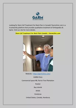 Stem Cell Treatment For Neck Pain Canada  Garmclinic.com