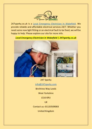 Local Emergency Electrician In Wakefield  247sparky.co.uk