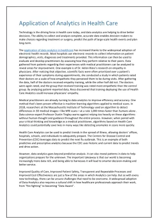application of analytics in health care