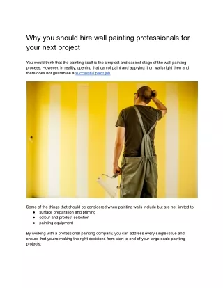 Why you should hire wall painting professionals for your next project