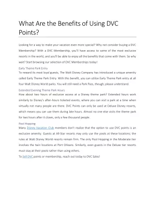 What Are the Benefits of Using DVC Points