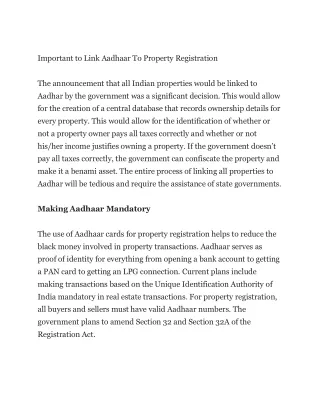Important to Link Aadhaar To Property Registration