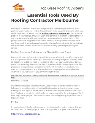 Essential Tools Used By Roofing Contractor Melbourne