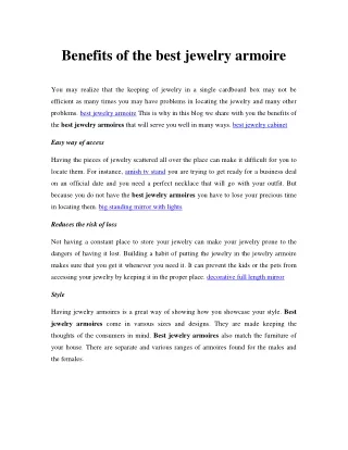 Benefits of the best jewelry armoire