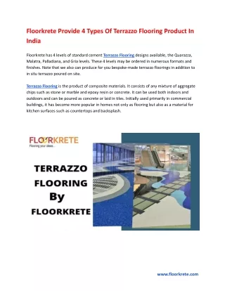 Floorkrete Provide 4 Types Of Terrazzo Flooring Product In India