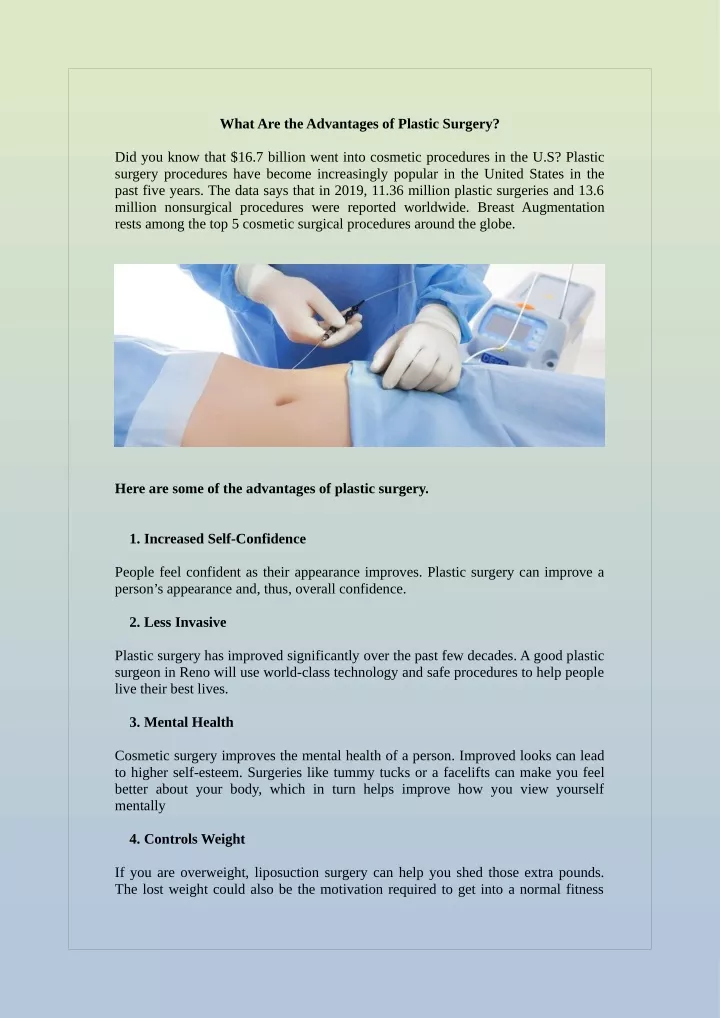 what are the advantages of plastic surgery