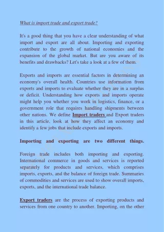 what is import trade and export trade it s a good
