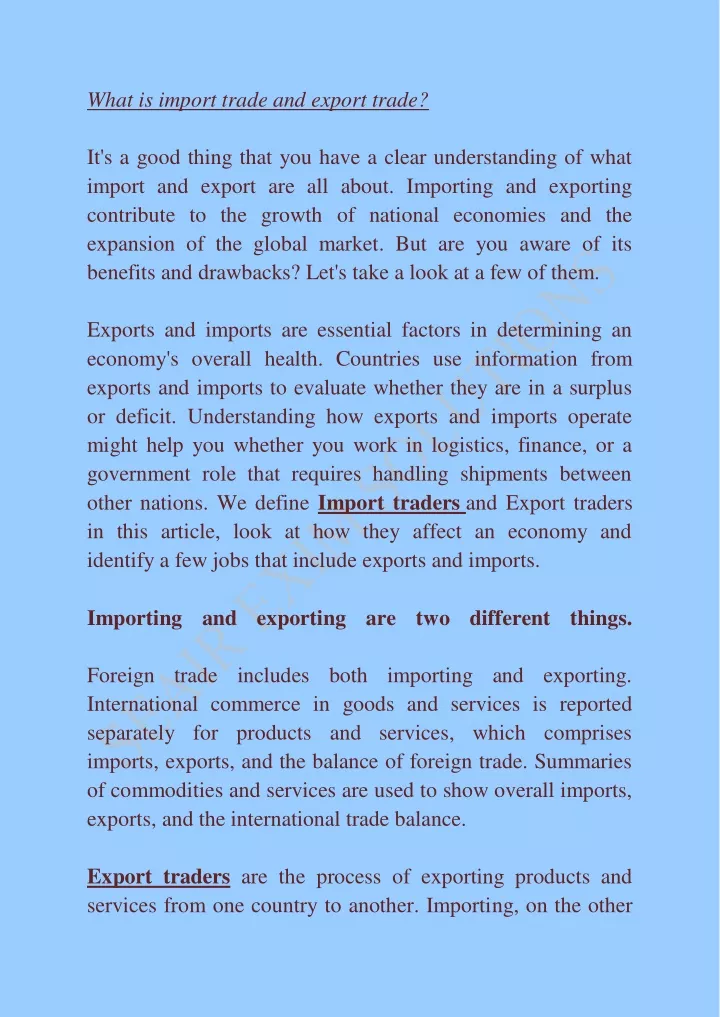 what is import trade and export trade it s a good