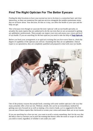 Find The Right Optician For The Better Eyecare