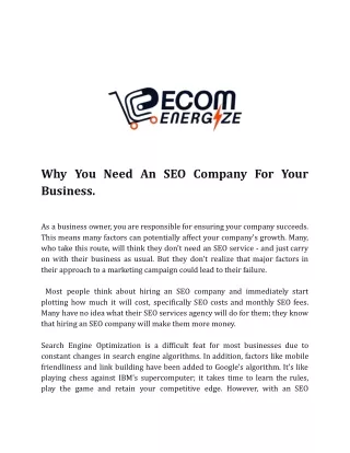 Why You Need An SEO Company For Your Business.