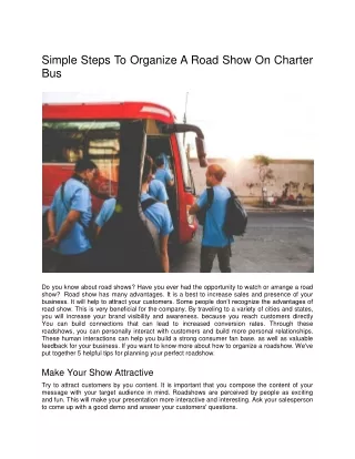 simple steps to organize a road show on charter