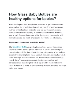 How Glass Baby Bottles are healthy options for babies?