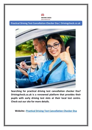 Practical Driving Test Cancellation Checker Dsa | Drivingcheck.co.uk