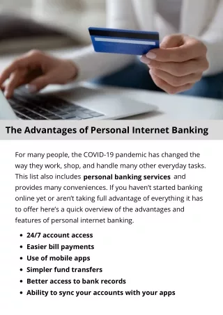The Advantages of Personal Internet Banking