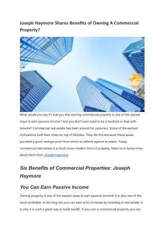 Joseph Haymore Shares Benefits of Owning A Commercial Property_