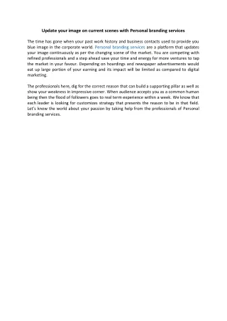 Update your image on current scenes with Personal branding services