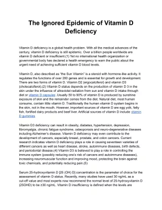 The Ignored Epidemic of Vitamin D Deficiency