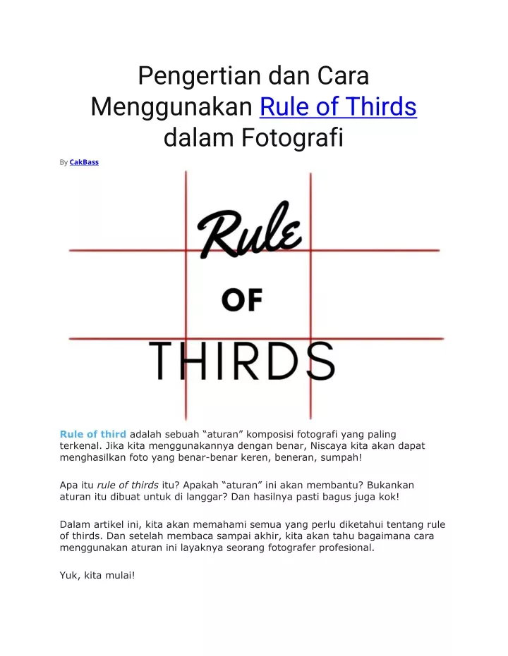 pengertian dan cara menggunakan rule of thirds