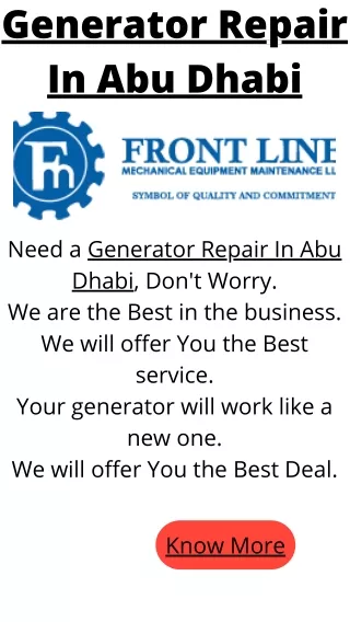 Generator Repair In Abu Dhabi