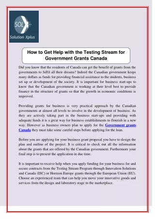 How to Get Help with the Testing Stream for Government Grants Canada