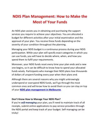 NDIS Plan Management in Melbourne: How to Make the Most of Your Funds