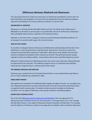 differences between medicaid and obamacare