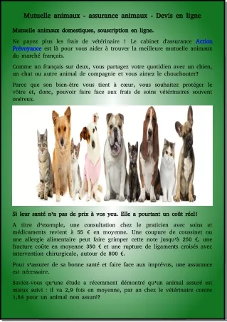 Mutuelle animaux - assurance animaux - Devis en ligne!