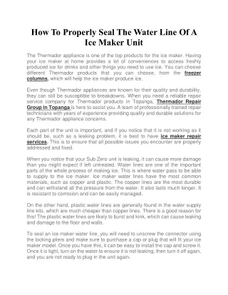 How To Properly Seal The Water Line Of A Ice Maker Unit
