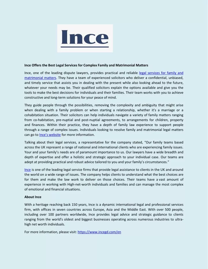 ince offers the best legal services for complex