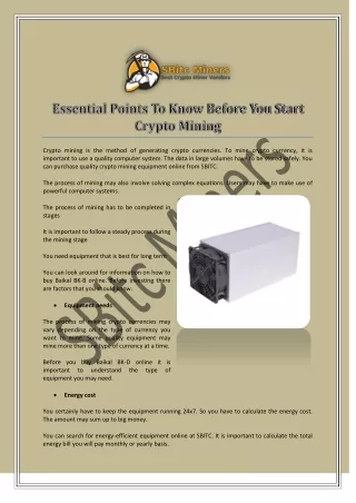 Important Information You Should Know Before Starting Crypto Mining