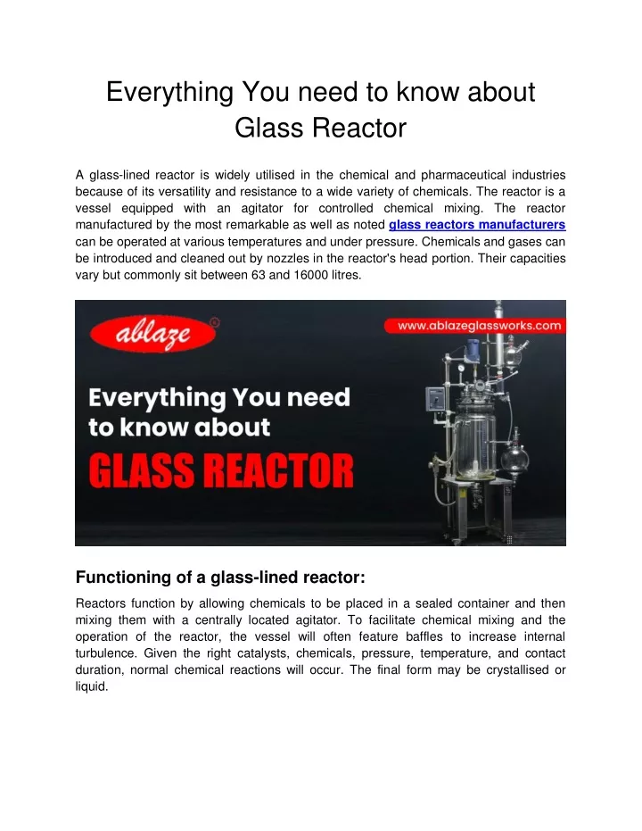 everything you need to know about glass reactor