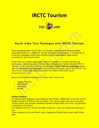 South India Tour Packages with IRCTC Tourism