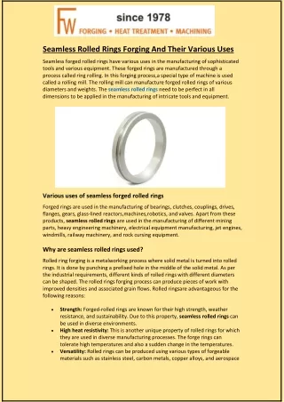 seamless rolled rings forging and their various