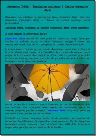 Assurance Décès | Simulation assurance | Contrat assurance décès