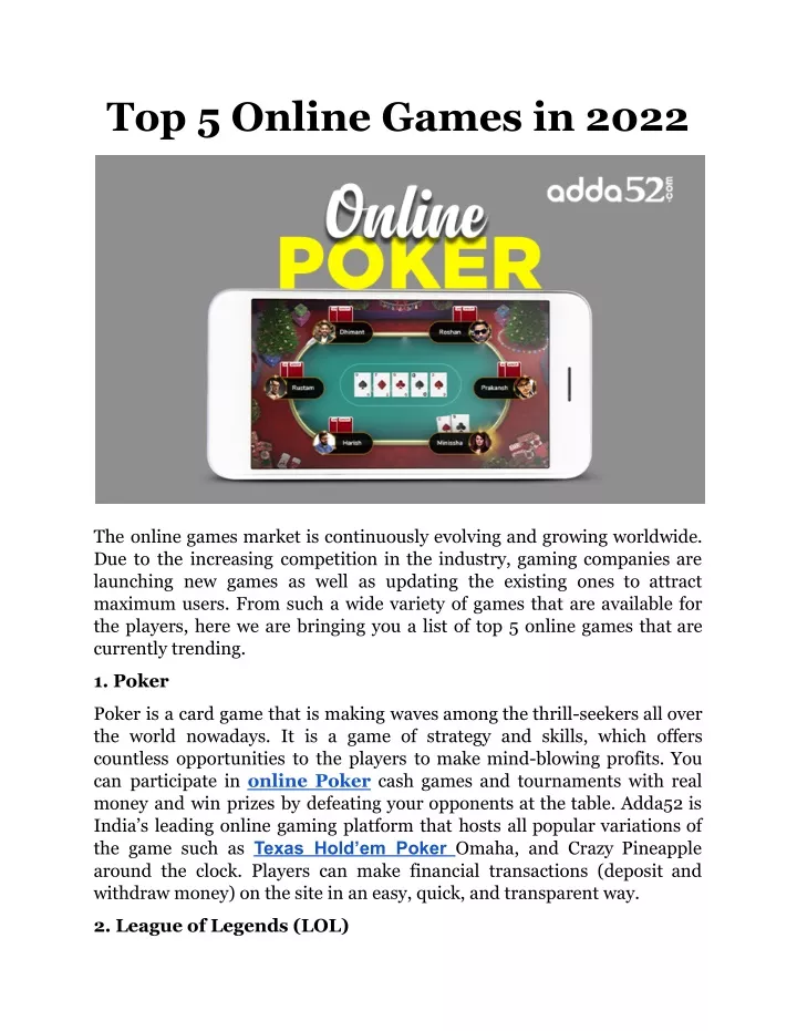 top 5 online games in 2022