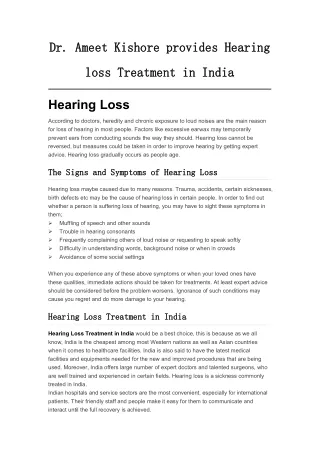 Dr. Ameet Kishore provides Hearing loss Treatment in India