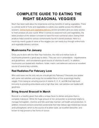 COMPLETE GUIDE TO EATING THE RIGHT SEASONAL VEGGIES