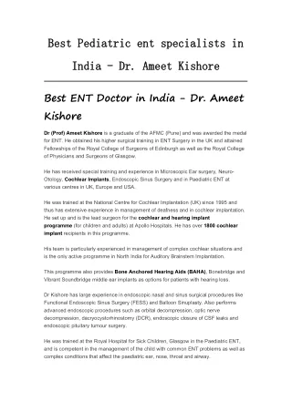 Best Pediatric ent specialists in India - Dr. Ameet Kishore