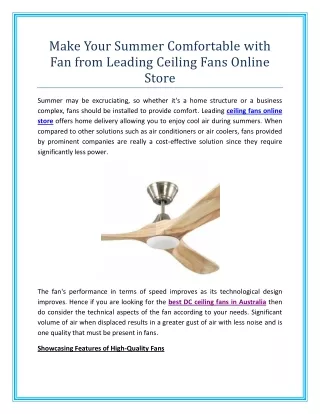 Make Your Summer Comfortable with Fan from Leading Ceiling Fans Online Store