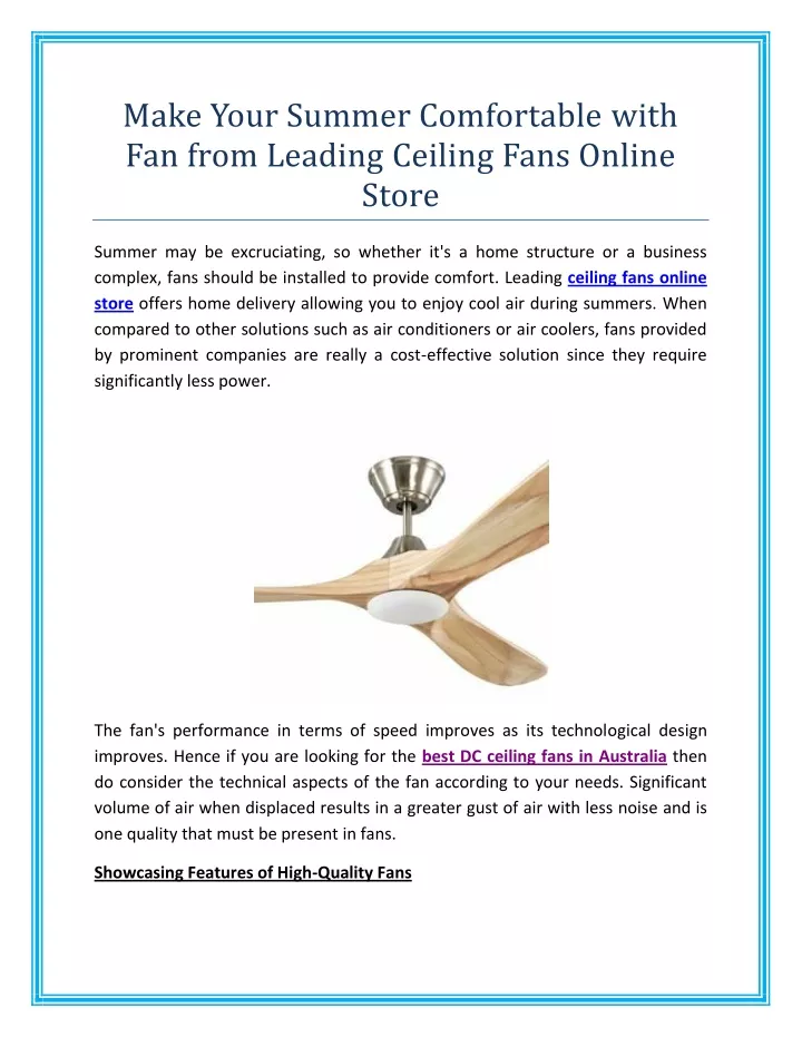 make your summer comfortable with fan from